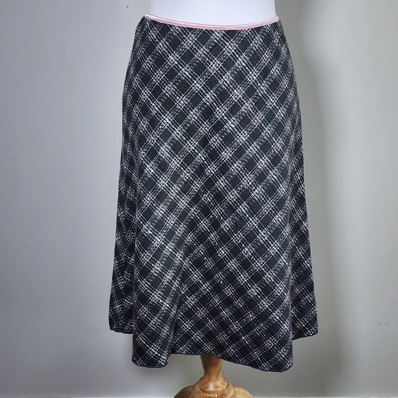 Espresso Dresses & Skirts - Plaid Tweed Midi Skirt Womens Medium Black Pink A-Line Y2K Grunge Coquette Retro